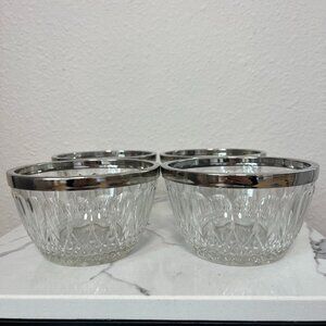 Vintage Crystal Cut Glass Bowl With Silver Plated Rim